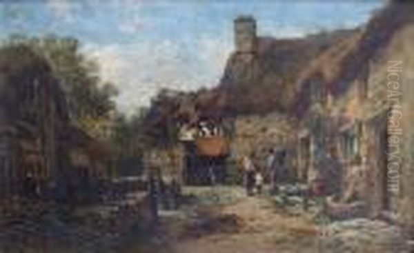 Old Cottages Oil Painting by William Pitt