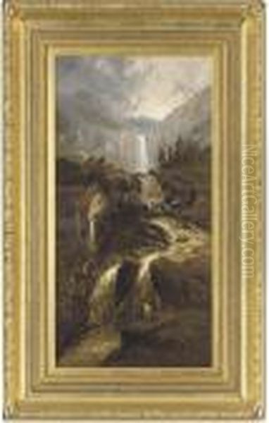 Afternoon At The Waterfall Oil Painting by William Pitt