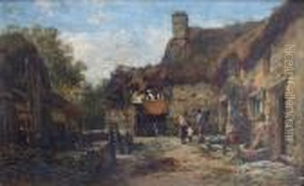 Old Cottages Oil Painting by William Pitt