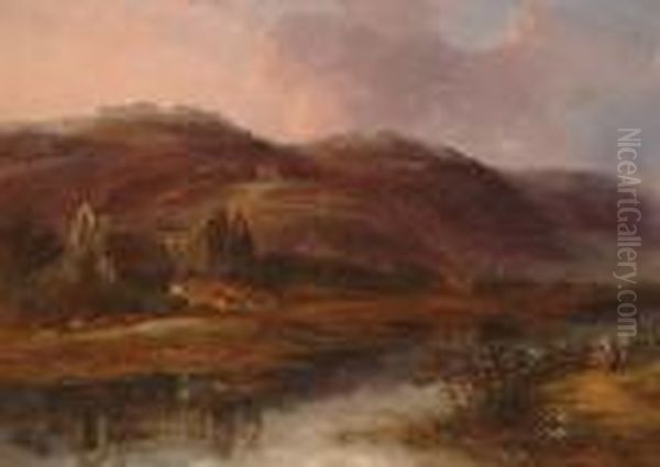 A View Of Tintern Abbey Looking West. Oil Painting by William Pitt