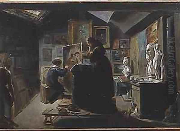 In the Artists Studio Oil Painting by Achille-Jacques-Jean-Marie Deveria