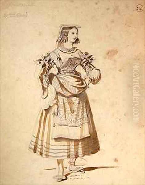 Costume design for Mathurine in an 1847 production of Don Juan Oil Painting by Achille-Jacques-Jean-Marie Deveria