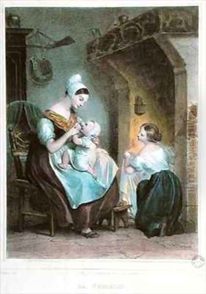 The Wetnurse Oil Painting by Achille-Jacques-Jean-Marie Deveria