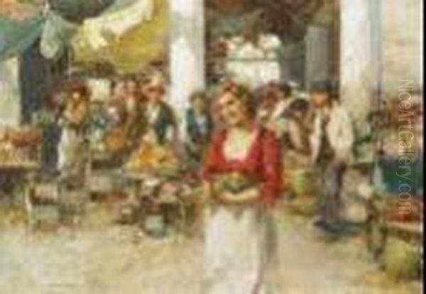 Market Day Oil Painting by Giuseppe Pitto