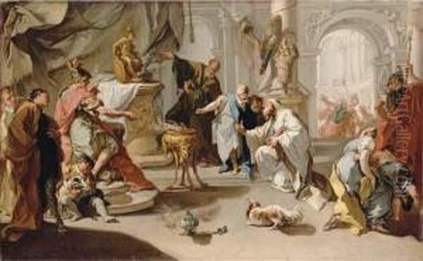 Hannibal Swearing Revenge Against The Romans Oil Painting by Giovanni Battista Pittoni the younger