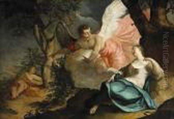 An Angel Appears To Hagar And Ishmael Oil Painting by Sebastiano Ricci