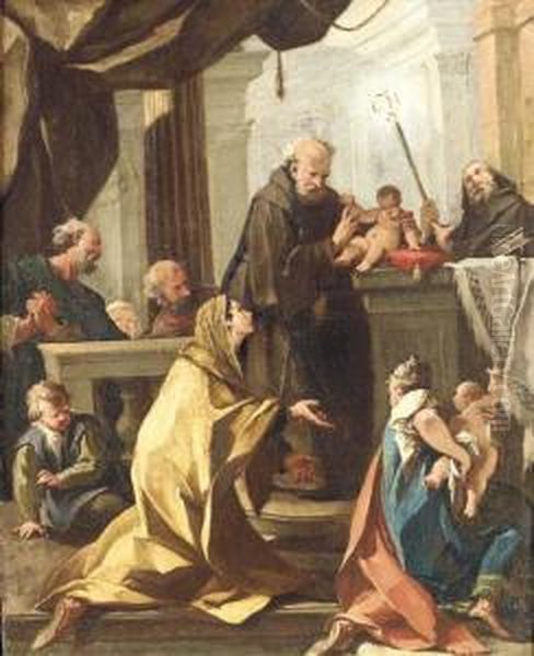 A Woman And Her Child Presented By Franciscan Saints To The Infantchrist Oil Painting by Sebastiano Ricci