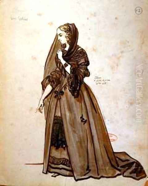 Costume design for the role of Dona Elvire in an 1847 production of Don Juan Oil Painting by Achille-Jacques-Jean-Marie Deveria