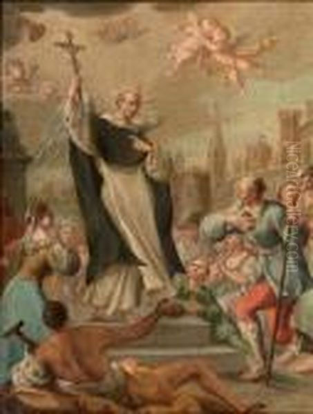 Saint Ignatius Of Loyola Healing The Possessed Oil Painting by Giovanni Battista Pittoni the younger