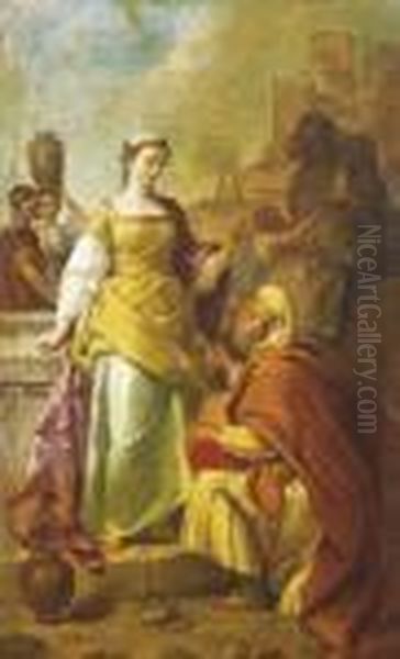 Rebecca And Eliezer Oil Painting by Giovanni Battista Pittoni the younger