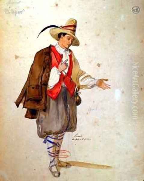 Costume design for the role of Pierrot in an 1847 production of Don Juan Oil Painting by Achille-Jacques-Jean-Marie Deveria