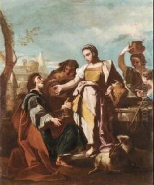 Figure Vicino Al Pozzo - Figure Entro Paesaggio Oil Painting by Giovanni Battista Pittoni the younger