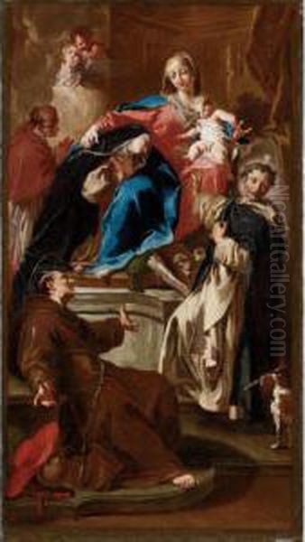 Madonna Col Bambino E I Santi Rosa Da Lima Domenico 

 Bonaventura E Carlo Borromeo Oil Painting by Giovanni Battista Pittoni the younger