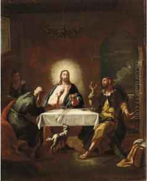 Cena In Emmaus Oil Painting by Giovanni Battista Pittoni the younger