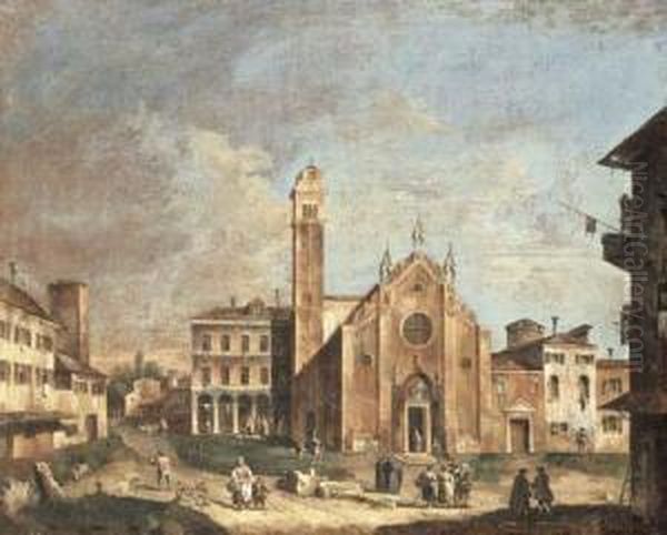 A Capriccio View Of Venice, With
 The Church Of Santa Maria Gloriosadei Frari, And The Fabbriche Vecchie 
Of Rialto Beyond Oil Painting by Giovanni Battista Pittoni the younger