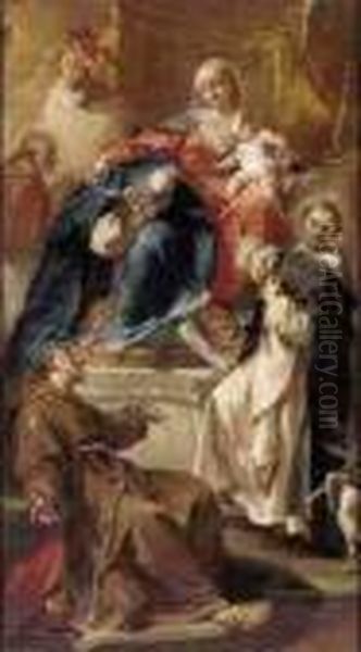 Madonna And Child With Saints Rosa Of Lima, Dominic, Bonaventura And Carlo Borromeo Oil Painting by Giovanni Battista Pittoni the younger