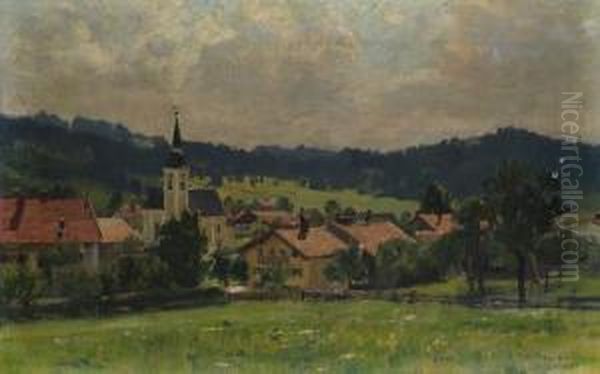 Landschaft Mit Dorf (parsberg?) Oil Painting by Max Joseph Pitzner