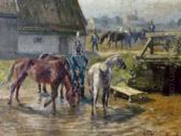 Watching The Polish; Also A Companion Painting Oil Painting by Max Joseph Pitzner