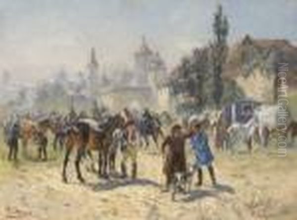 Pferdemarkt In Rothenburg O. D.
 T. Oil Painting by Max Joseph Pitzner