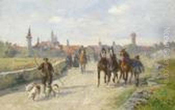 Heimkehr Vom Markte Oil Painting by Max Joseph Pitzner