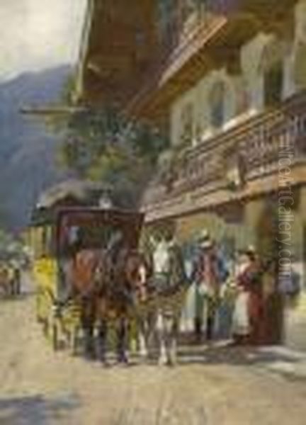 An Der Poststation. Oil Painting by Max Joseph Pitzner