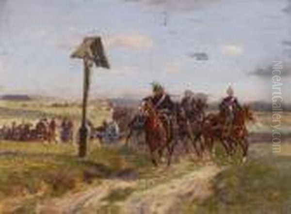 Artillerie Am Wegkreuz. Oil Painting by Max Joseph Pitzner