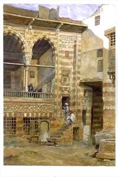 A courtyard Al Hosh in the house of Shiekh Sadat Cairo Oil Painting by Frank Dillon