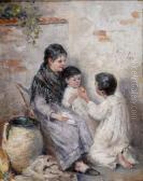 Mere Et Ses Enfants Oil Painting by Alberto Pla y Rubio