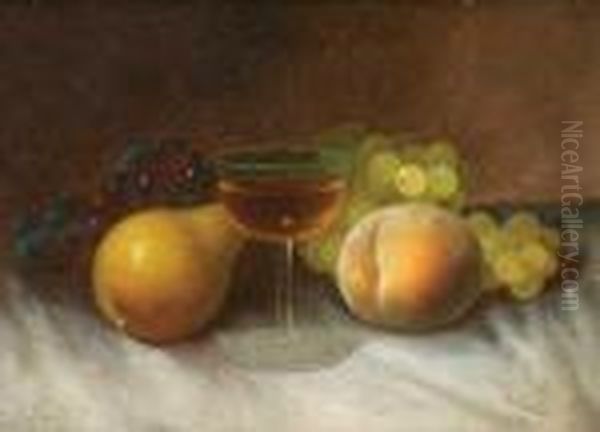 Still Life With Fruit & Wine Glass Oil Painting by Carducious Plantagenet Ream