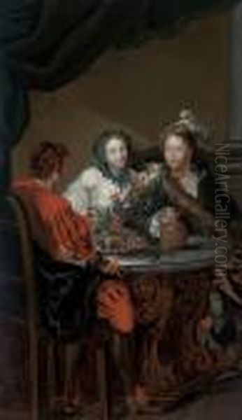 Elegant Company At A Table, In An Interior by Johann Georg Platzer