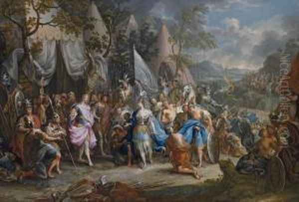 The Amazon Queen, Thalestris, In The Camp Of Alexander Thegreat Oil Painting by Johann Georg Platzer