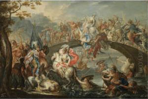 The Battle Of The Amazons Oil Painting by Johann Georg Platzer