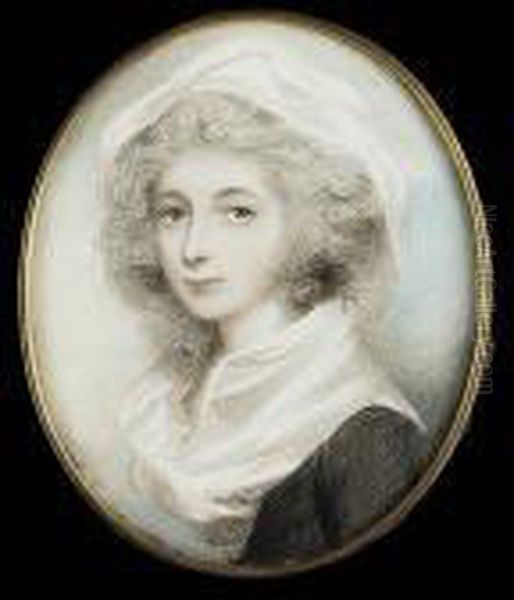 A Lady, Wearing Black Dress With White Fichu And White Veil In Her Powdered Hair Oil Painting by Andrew Plimer