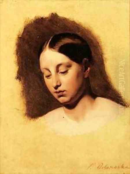 Study for the head of a young woman Oil Painting by Hippolyte (Paul) Delaroche