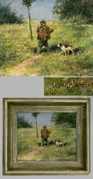 Jager Mit Hund Auf Einer Sommerwiese Oil Painting by Karl Pluckebaum