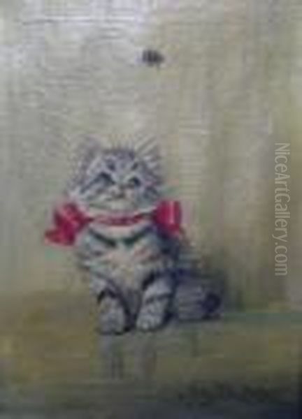 Junge Katze Beobachtet Biene Oil Painting by Meta Pluckebaum