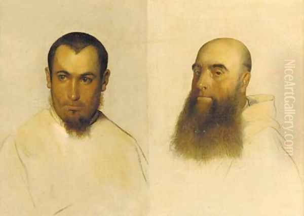 Head studies of monks Oil Painting by Hippolyte (Paul) Delaroche