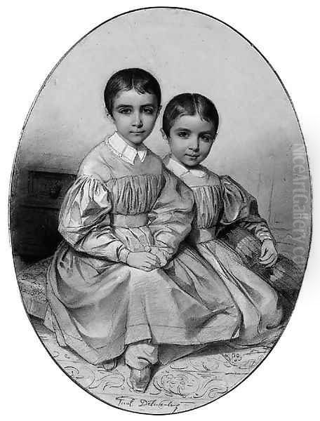 Portrait of Alexandre and Leon de Gosselin, as children Oil Painting by Hippolyte (Paul) Delaroche