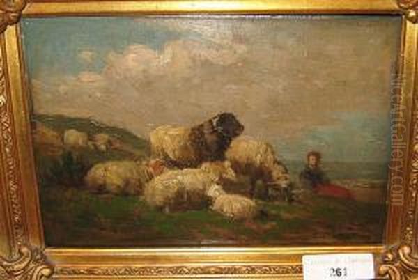 Bergere Et Ses Moutons Oil Painting by Andre Plumot