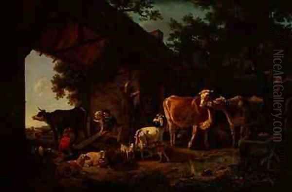 Animals Coming out of the Barn Oil Painting by Jean Louis (Marnette) De Marne