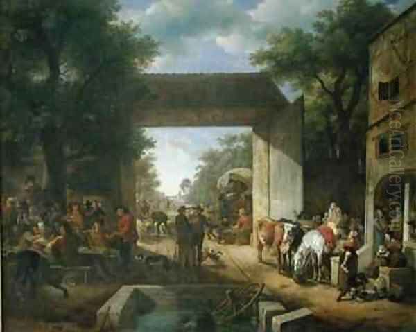 A Market at the Gates of an Inn Oil Painting by Jean Louis (Marnette) De Marne