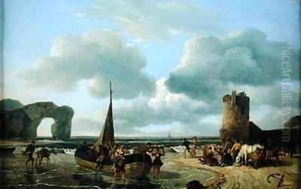 Coastal Scene Oil Painting by Jean Louis (Marnette) De Marne