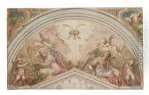 Fresco Design With Angels And Putti Oil Painting by Bernardino Barbatelli Poccetti