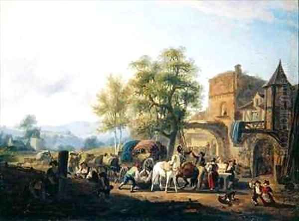 Rest before an Inn Oil Painting by Jean Louis (Marnette) De Marne