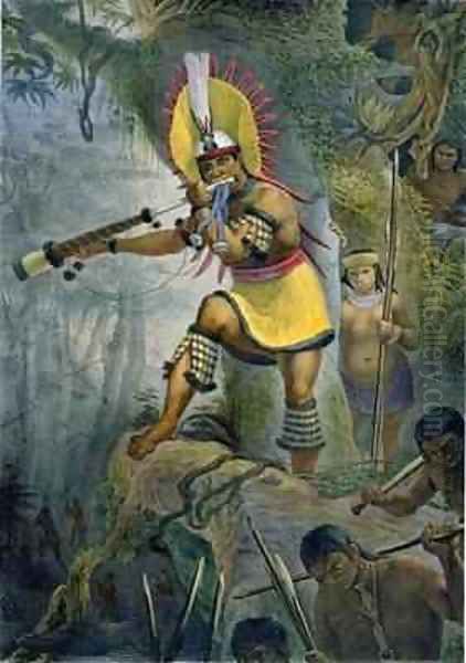 A Coroado Indian Giving the Signal for Attack Oil Painting by Jean Baptiste Debret