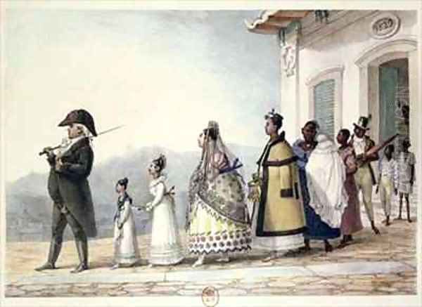 A Government Employee Leaving Home with his Family and Servants Oil Painting by Jean Baptiste Debret