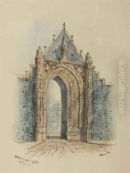 A Collection Of Eight 
Watercolours Depicting The Gates And Entrances Around Norwich Cathedral Oil Painting by Edward Pococke