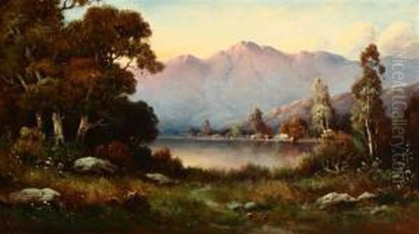 Lake In A Summer Landscape Oil Painting by Alexis Matthew Podchernikoff