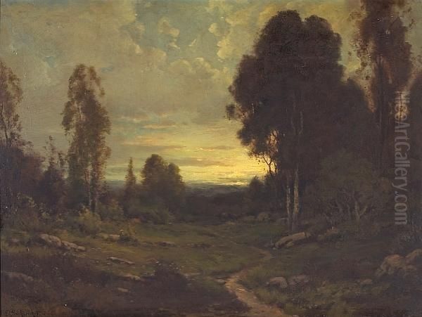 Cattle Grazing Along A Path At Sunset Oil Painting by Alexis Matthew Podchernikoff