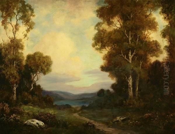 Lake In A Sunset Landscape Oil Painting by Alexis Matthew Podchernikoff